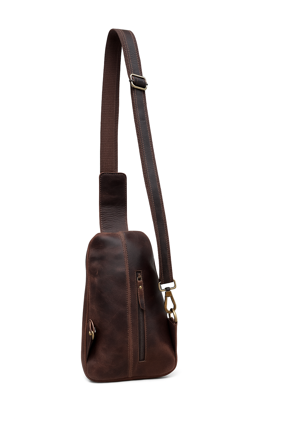 Leather Sling Cross Body Travel Bag with Metal Zippers Sling Bag Messenger Bag for Unisex