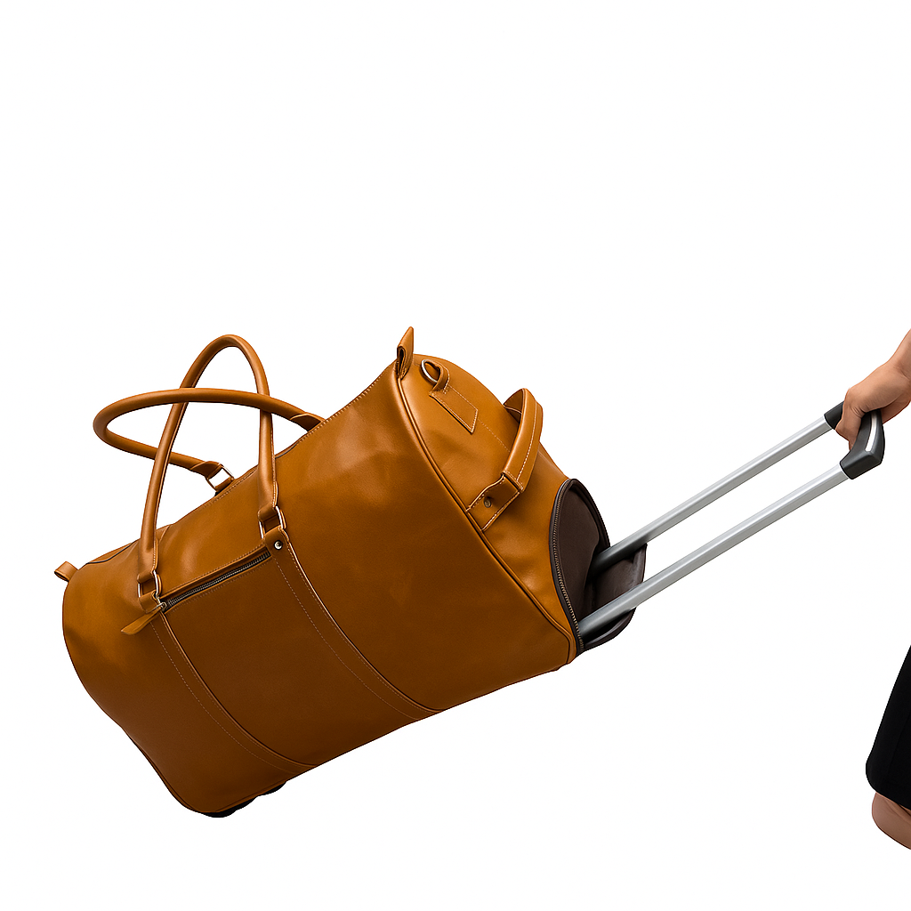 Tan Leather Duffle Trolley Bag 44 Ltr