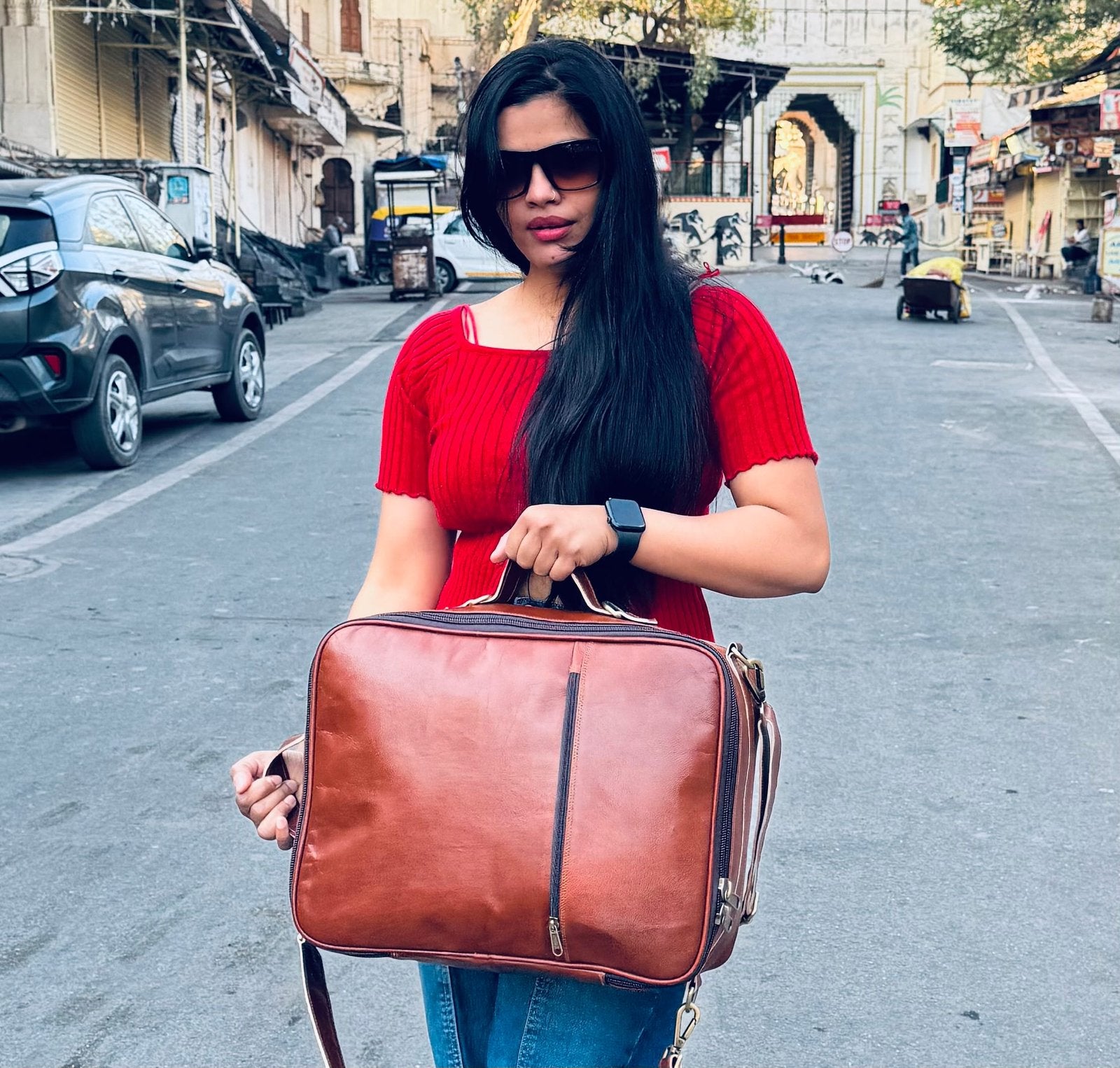Leather Laptop Bag Travel Backpack Bag Brown
