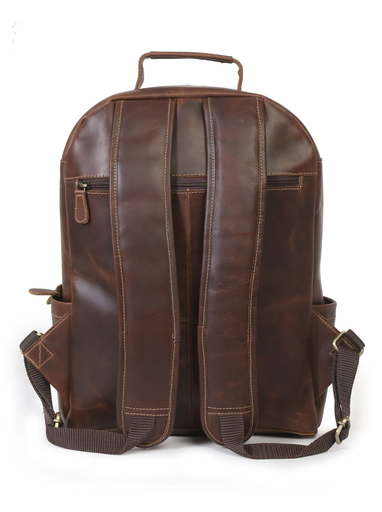 Unisex Genuine Leather Brown Solid Backpack