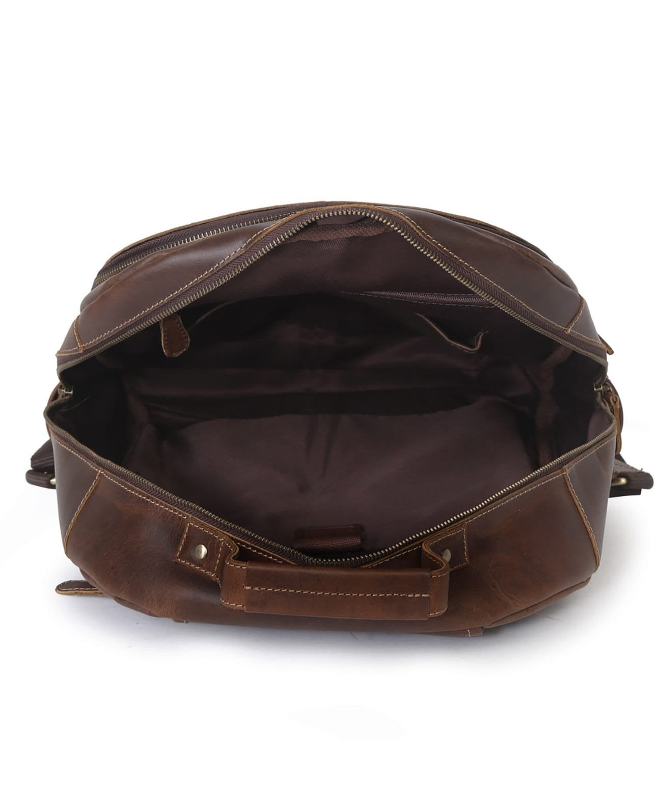 Unisex Genuine Leather Brown Solid Backpack