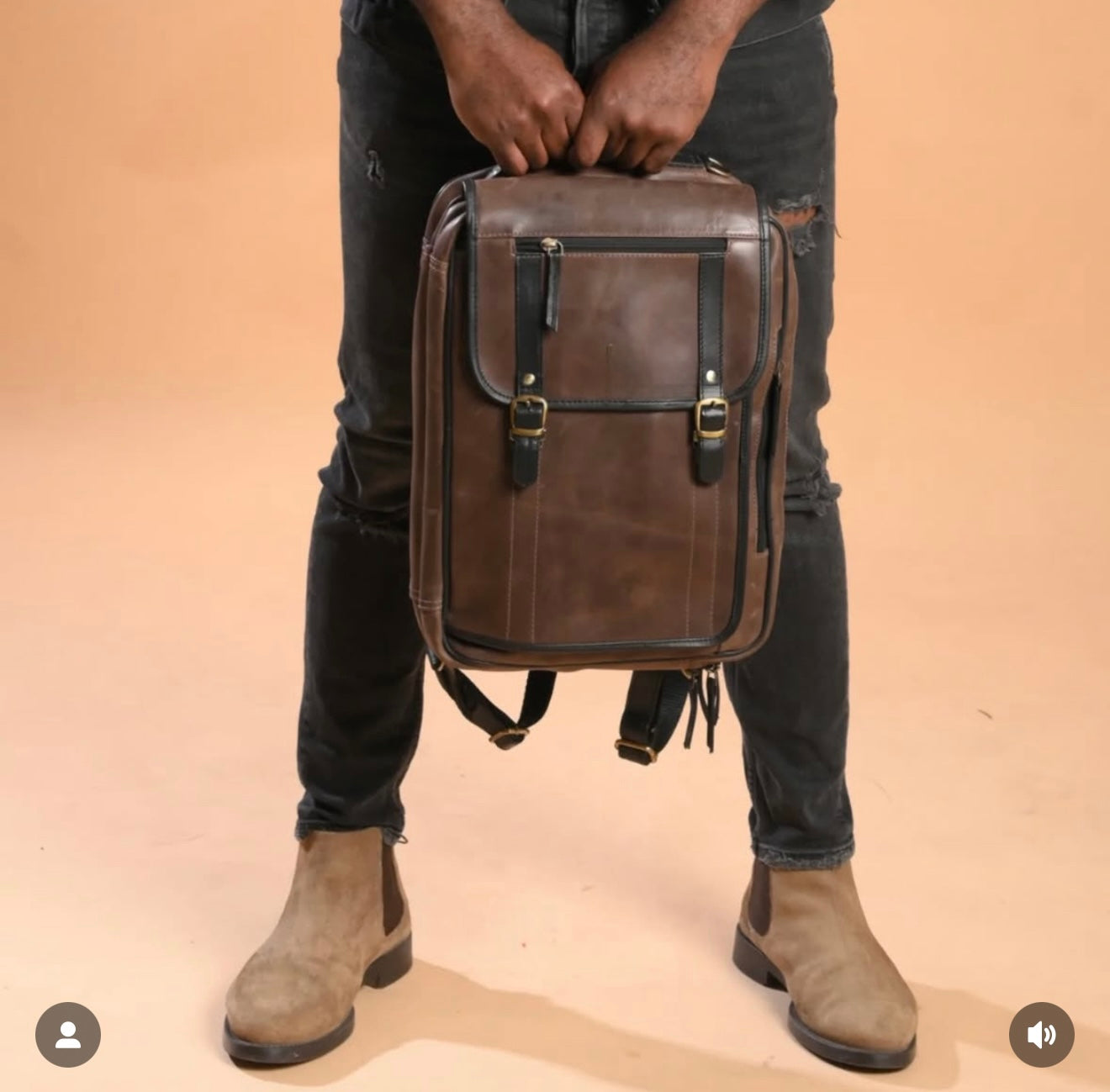 Brown Full Grain Leather Backpack Cum Shoulder Unisex Bag