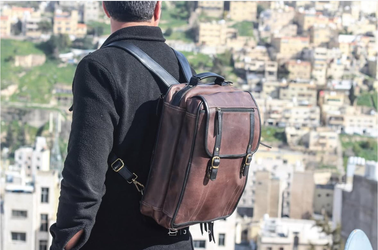 Brown Full Grain Leather Backpack Cum Shoulder Unisex Bag