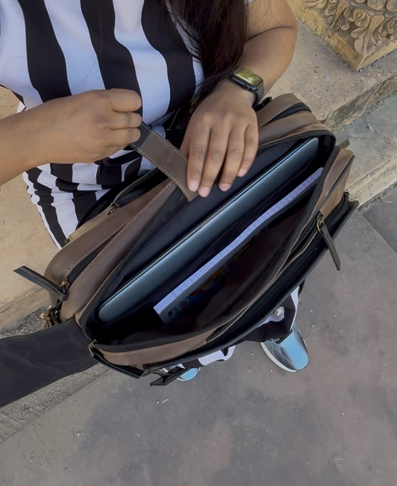 Brown Full Grain Leather Backpack Cum Shoulder Unisex Bag