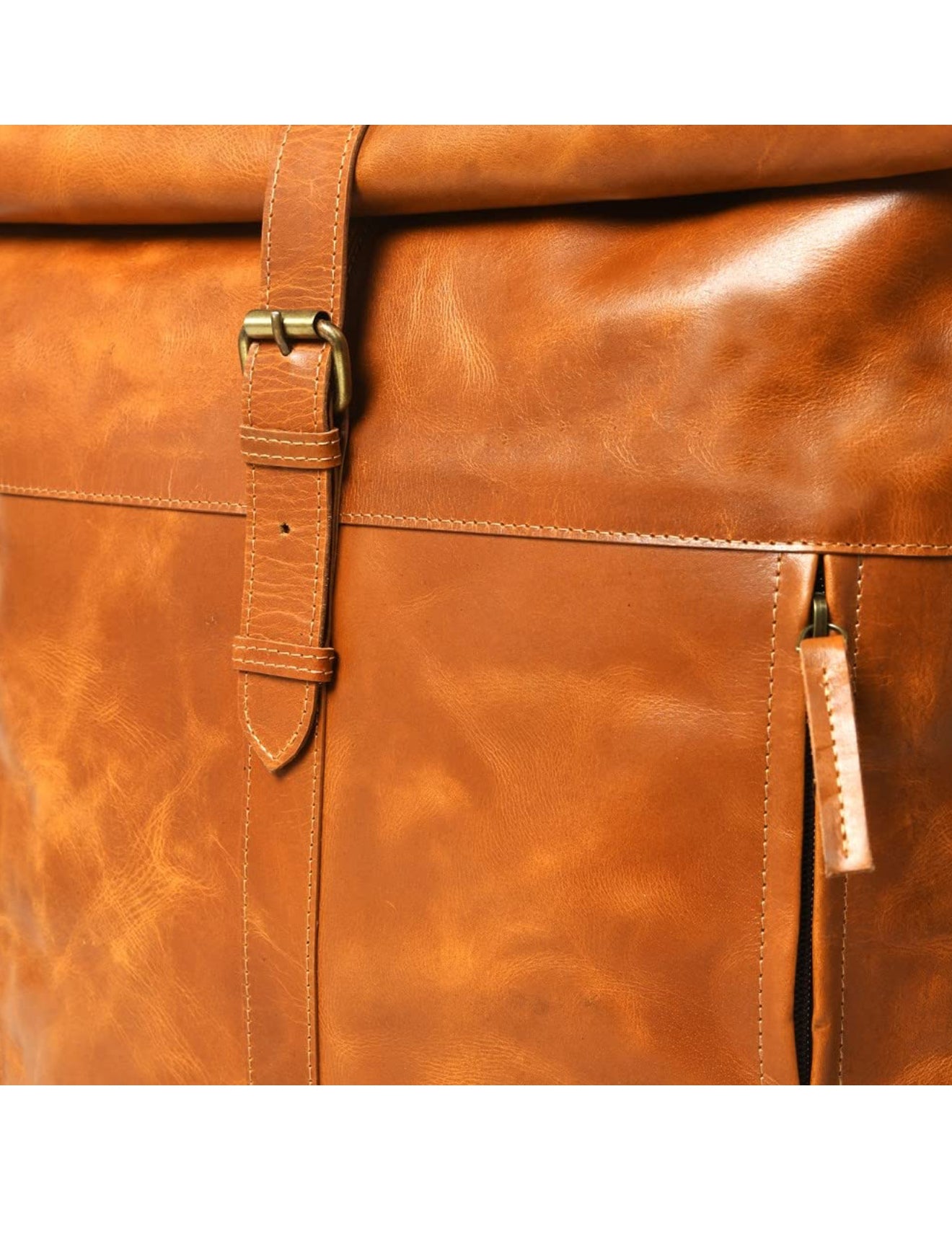 Leather Roll-Top Leather Backpack 16 inch
