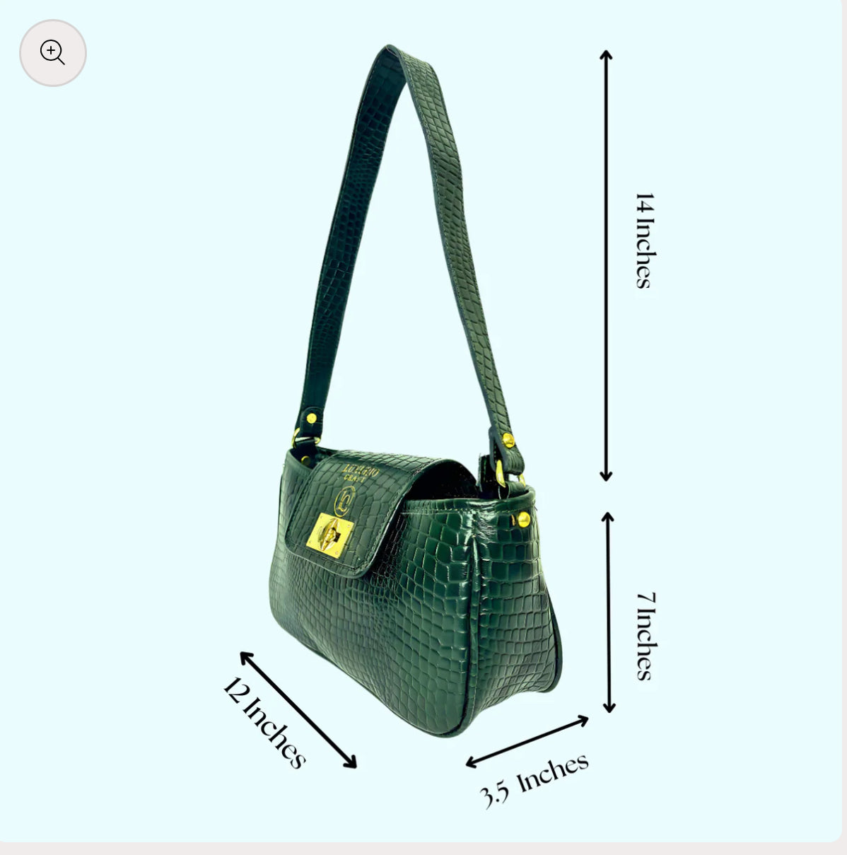 Genuine Leather Croco Design Handbag – Dark Green Shoulder Bag for Women