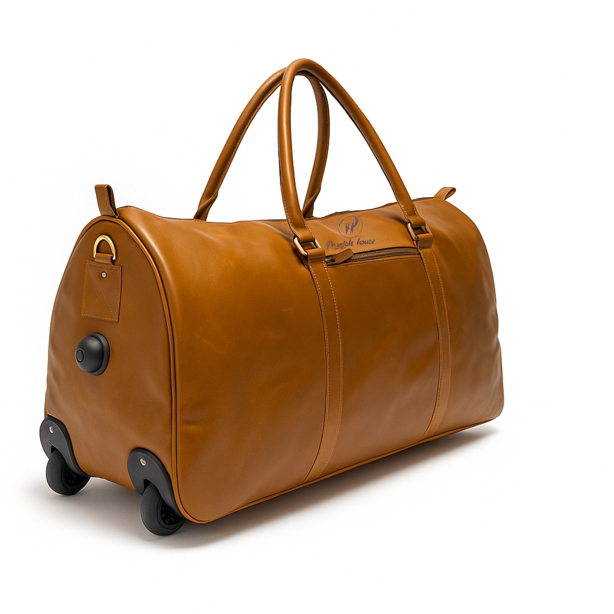 Tan Leather Duffle Trolley Bag 44 Ltr